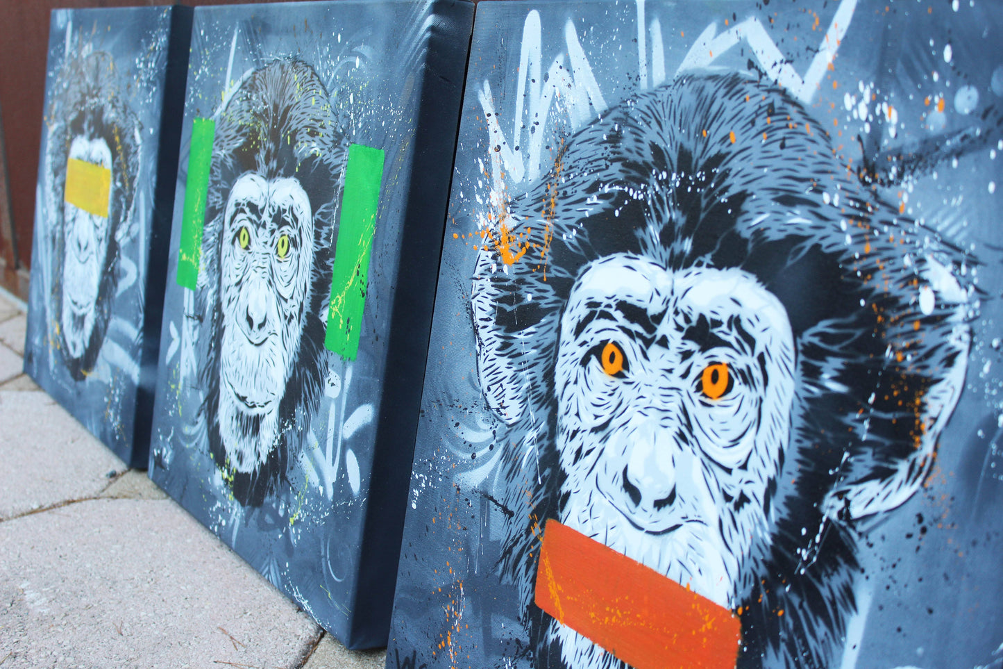 Three Wise Monkeys (Triptych) by Valé Stencil - Signature Fine Art