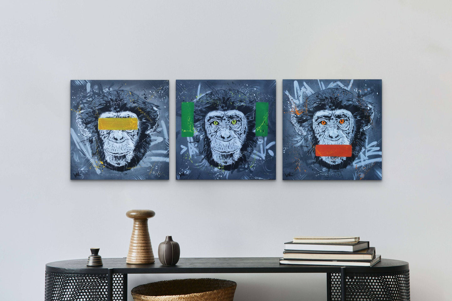 Three Wise Monkeys (Triptych) by Valé Stencil - Signature Fine Art