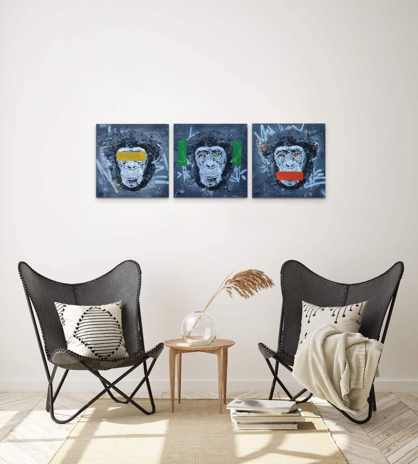 Three Wise Monkeys (Triptych) by Valé Stencil - Signature Fine Art