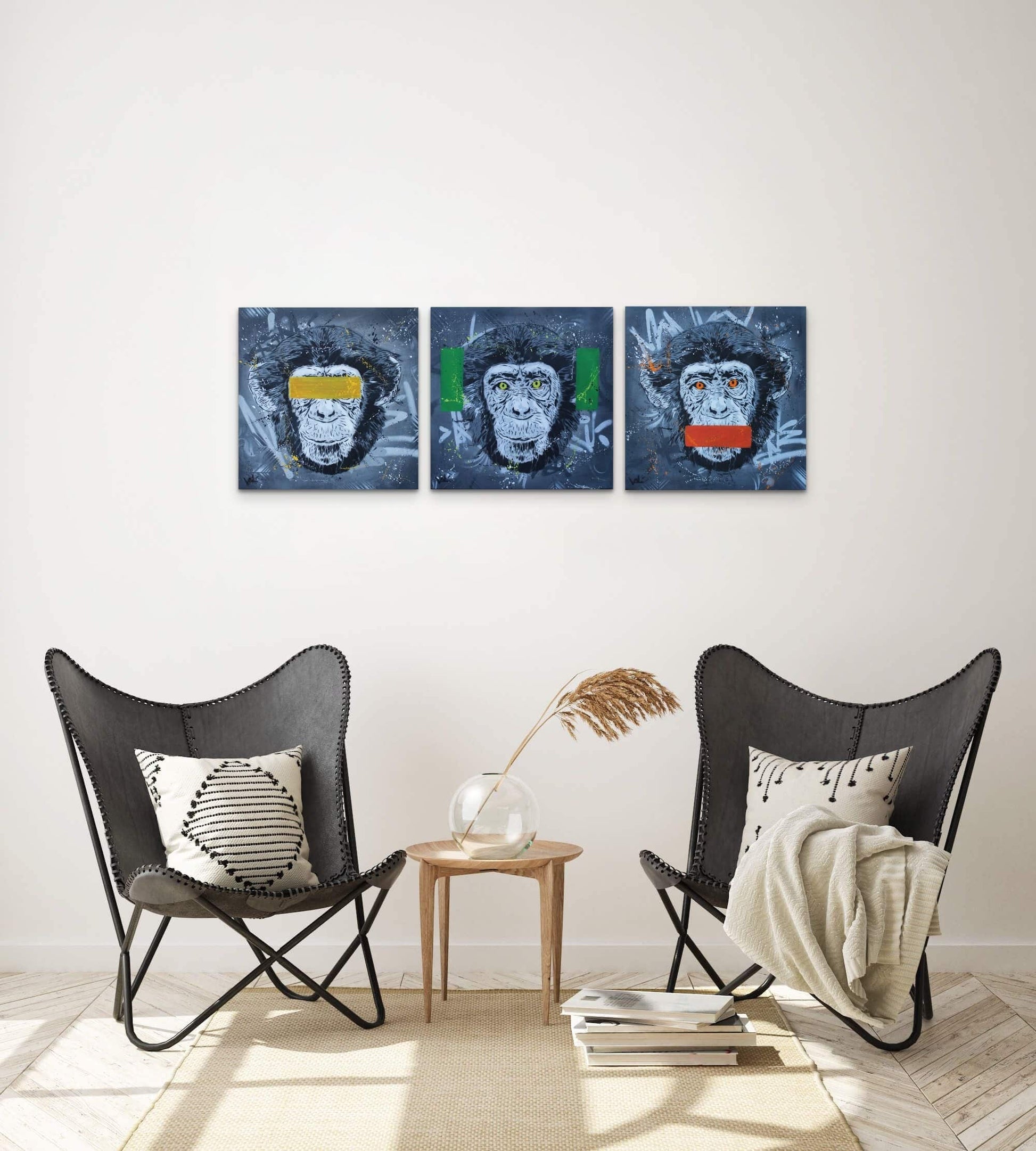 Three Wise Monkeys (Triptych) by Valé Stencil - Signature Fine Art